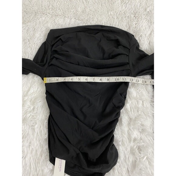 Darong Womens Long Sleeves Shirt Black Off The Shoulder Ruched Size M - Picture 4 of 10
